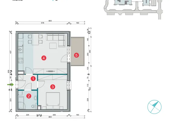 Rzut - Mieszkanie na sprzedaż 2 pokoje o powierzchni 49,36 m² - numer 7.53 w Osiedle Uniwersyteckie etap III
