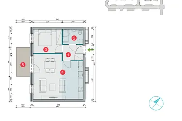 Rzut - Mieszkanie na sprzedaż 2 pokoje o powierzchni 45,38 m² - numer 7.57 w Osiedle Uniwersyteckie etap III