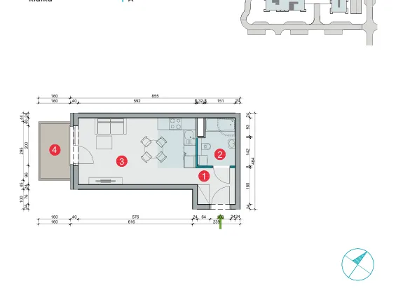 Rzut - Mieszkanie na sprzedaż 1 pokój o powierzchni 27,4 m² - numer 8.20 w Osiedle Uniwersyteckie etap III