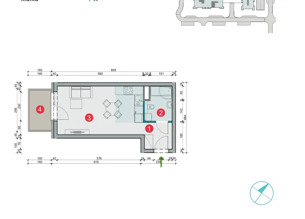 Rzut - Mieszkanie na sprzedaż 1 pokój o powierzchni 27,4 m² - numer 8.27 w Osiedle Uniwersyteckie etap III