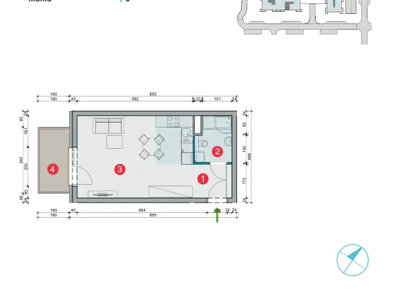 Rzut - Mieszkanie na sprzedaż 1 pokój o powierzchni 32,22 m² - numer 8.37 w Osiedle Uniwersyteckie etap III