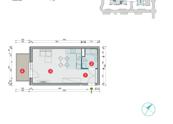 Rzut - Mieszkanie na sprzedaż 1 pokój o powierzchni 32,22 m² - numer 8.42 w Osiedle Uniwersyteckie etap III