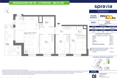 Rzut - Mieszkanie na sprzedaż 4 pokoje o powierzchni 68,78 m² - numer 78 w Osiedle Prystora