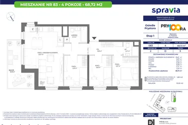 Rzut - Mieszkanie na sprzedaż 4 pokoje o powierzchni 68,94 m² - numer 83 w Osiedle Prystora