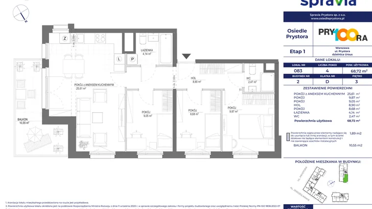 Rzut - Mieszkanie na sprzedaż 4 pokoje o powierzchni 68,94 m² - numer 83 w Osiedle Prystora