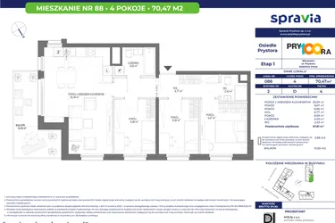 Rzut - Mieszkanie na sprzedaż 4 pokoje o powierzchni 68,74 m² - numer 88 w Osiedle Prystora