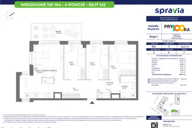 Rzut - Mieszkanie na sprzedaż 4 pokoje o powierzchni 66,12 m² - numer 104 w Osiedle Prystora