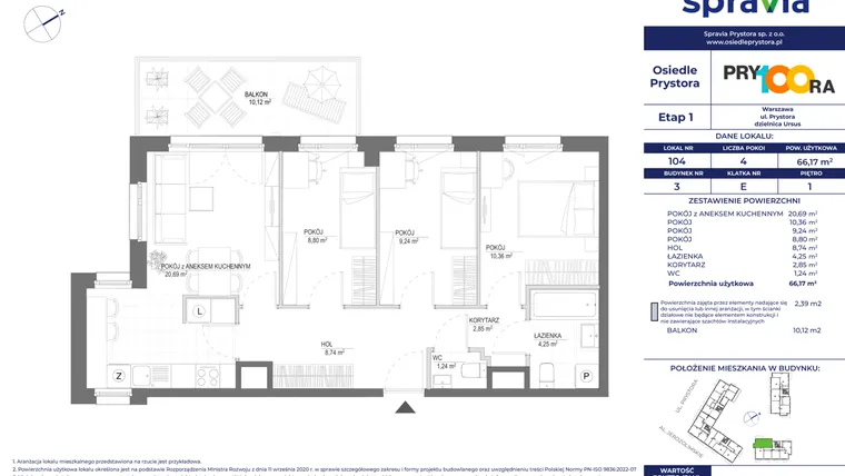 Rzut - Mieszkanie na sprzedaż 4 pokoje o powierzchni 66,12 m² - numer 104 w Osiedle Prystora