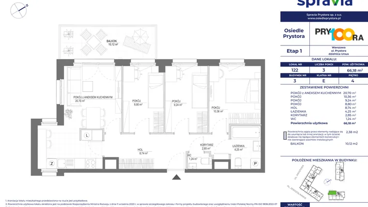 Rzut - Mieszkanie na sprzedaż 4 pokoje o powierzchni 66,28 m² - numer 122 w Osiedle Prystora
