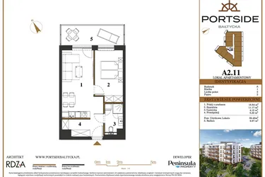 Rzut - Mieszkanie na sprzedaż 2 pokoje o powierzchni 39,48 m² - numer A2.11 w Portside Bałtycka