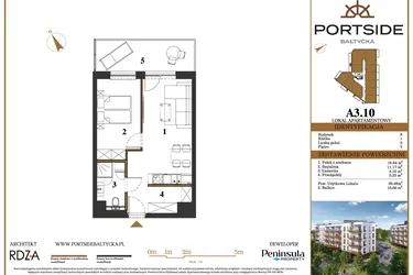 Rzut - Mieszkanie na sprzedaż 2 pokoje o powierzchni 39,48 m² - numer A3.10 w Portside Bałtycka