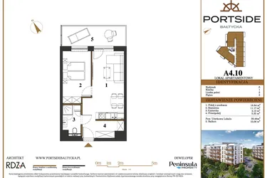 Rzut - Mieszkanie na sprzedaż 2 pokoje o powierzchni 39,48 m² - numer A4.10 w Portside Bałtycka