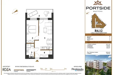 Rzut - Mieszkanie na sprzedaż 2 pokoje o powierzchni 40,84 m² - numer B4.12 w Portside Bałtycka