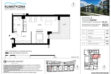 Rzut - Mieszkanie na sprzedaż 2 pokoje o powierzchni 42,15 m² - numer A1/1 w Apartamenty Klimatyczna