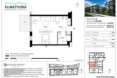 Rzut - Mieszkanie na sprzedaż 2 pokoje o powierzchni 38,52 m² - numer B1/6 w Apartamenty Klimatyczna