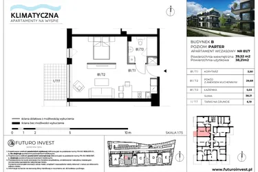 Rzut - Mieszkanie na sprzedaż 2 pokoje o powierzchni 38,65 m² - numer B1/7 w Apartamenty Klimatyczna