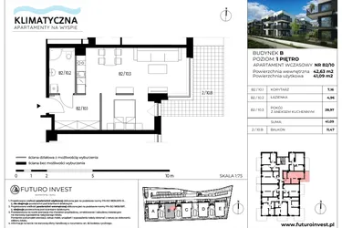 Rzut - Mieszkanie na sprzedaż 2 pokoje o powierzchni 41,96 m² - numer B2/10 w Apartamenty Klimatyczna