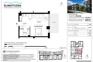 Rzut - Mieszkanie na sprzedaż 2 pokoje o powierzchni 36,24 m² - numer B2/11 w Apartamenty Klimatyczna