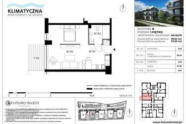 Rzut - Mieszkanie na sprzedaż 2 pokoje o powierzchni 38,48 m² - numer B2/16 w Apartamenty Klimatyczna