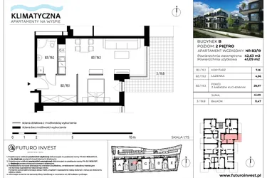 Rzut - Mieszkanie na sprzedaż 2 pokoje o powierzchni 41,96 m² - numer B3/19 w Apartamenty Klimatyczna