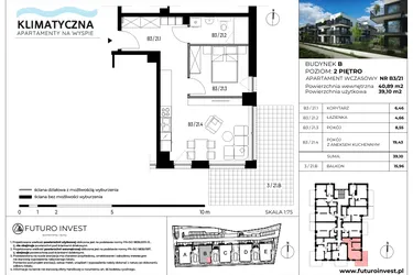 Rzut - Mieszkanie na sprzedaż 2 pokoje o powierzchni 40,21 m² - numer B3/21 w Apartamenty Klimatyczna
