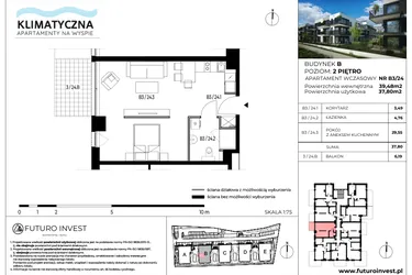 Rzut - Mieszkanie na sprzedaż 2 pokoje o powierzchni 38,3 m² - numer B3/24 w Apartamenty Klimatyczna