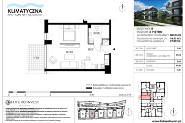 Rzut - Mieszkanie na sprzedaż 2 pokoje o powierzchni 38,55 m² - numer B3/25 w Apartamenty Klimatyczna