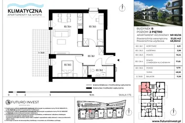 Rzut - Mieszkanie na sprzedaż 3 pokoje o powierzchni 49,53 m² - numer B3/26 w Apartamenty Klimatyczna