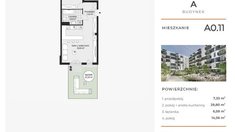 Rzut - Mieszkanie na sprzedaż 2 pokoje o powierzchni 58,31 m² - numer A0.11 w Enklawa Bukowa