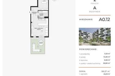 Rzut - Mieszkanie na sprzedaż 2 pokoje o powierzchni 58,31 m² - numer A0.12 w Enklawa Bukowa