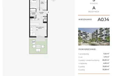 Rzut - Mieszkanie na sprzedaż 3 pokoje o powierzchni 65,49 m² - numer A0.14 w Enklawa Bukowa