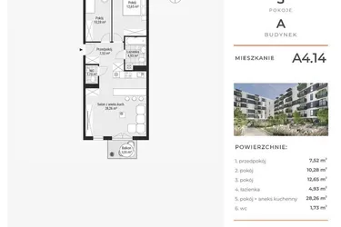 Rzut - Mieszkanie na sprzedaż 3 pokoje o powierzchni 65,49 m² - numer A4.14 w Enklawa Bukowa
