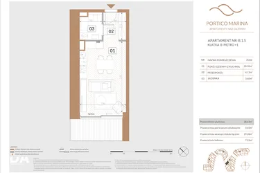 Rzut - Mieszkanie na sprzedaż 1 pokój o powierzchni 28,42 m² - numer B.1.5 w Portico Marina