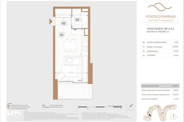 Rzut - Mieszkanie na sprzedaż 1 pokój o powierzchni 29,88 m² - numer D.2.6 w Portico Marina