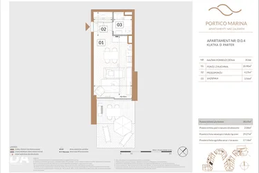 Rzut - Mieszkanie na sprzedaż 1 pokój o powierzchni 29,88 m² - numer D.0.5 w Portico Marina