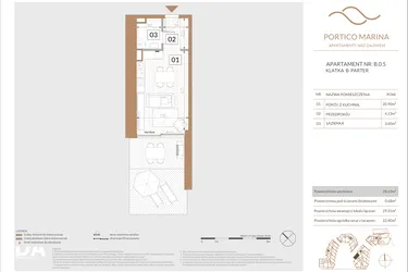 Rzut - Mieszkanie na sprzedaż 1 pokój o powierzchni 28,46 m² - numer B.0.5 w Portico Marina