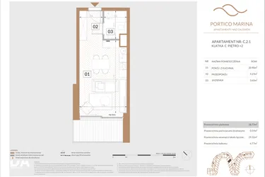 Rzut - Mieszkanie na sprzedaż 1 pokój o powierzchni 28,72 m² - numer C.2.1 w Portico Marina