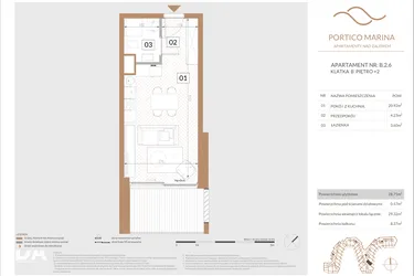 Rzut - Mieszkanie na sprzedaż 1 pokój o powierzchni 28,82 m² - numer B.2.6 w Portico Marina