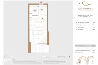 Rzut - Mieszkanie na sprzedaż 1 pokój o powierzchni 28,71 m² - numer D.2.7 w Portico Marina