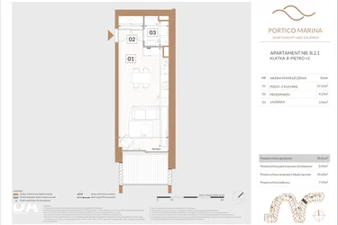 Rzut - Mieszkanie na sprzedaż 1 pokój o powierzchni 35,79 m² - numer B.2.1 w Portico Marina