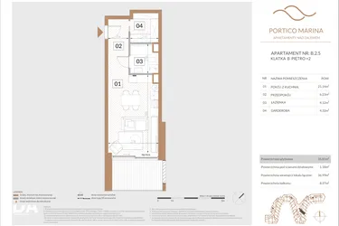 Rzut - Mieszkanie na sprzedaż 1 pokój o powierzchni 36,73 m² - numer B.2.5 w Portico Marina