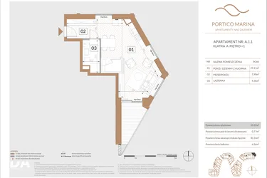 Rzut - Mieszkanie na sprzedaż 2 pokoje o powierzchni 55,38 m² - numer A.1.1 w Portico Marina
