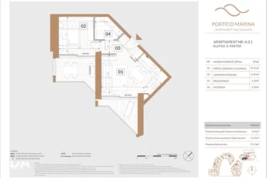 Rzut - Mieszkanie na sprzedaż 2 pokoje o powierzchni 45,93 m² - numer A.0.1 w Portico Marina
