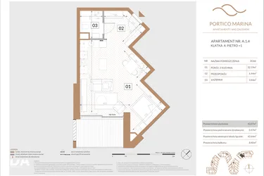 Rzut - Mieszkanie na sprzedaż 2 pokoje o powierzchni 45,22 m² - numer A.1.4 w Portico Marina