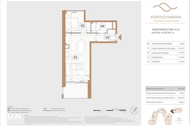 Rzut - Mieszkanie na sprzedaż 2 pokoje o powierzchni 42,52 m² - numer A.1.5 w Portico Marina