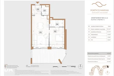 Rzut - Mieszkanie na sprzedaż 2 pokoje o powierzchni 50,09 m² - numer A.1.2 w Portico Marina