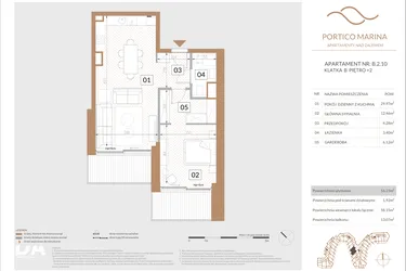 Rzut - Mieszkanie na sprzedaż 2 pokoje o powierzchni 57,82 m² - numer B.2.10 w Portico Marina