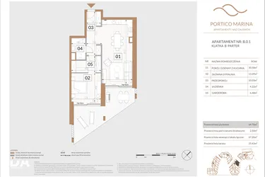 Rzut - Mieszkanie na sprzedaż 2 pokoje o powierzchni 65,35 m² - numer B.0.1 w Portico Marina