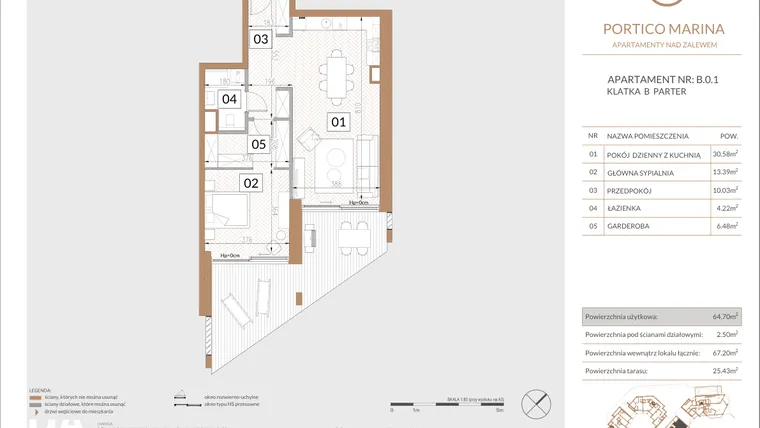 Rzut - Mieszkanie na sprzedaż 2 pokoje o powierzchni 65,35 m² - numer B.0.1 w Portico Marina