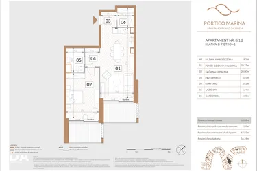 Rzut - Mieszkanie na sprzedaż 2 pokoje o powierzchni 66,38 m² - numer B.1.2 w Portico Marina